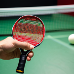 A close-up shot of a professional table tennis player's hand holding a racket with a shakehand grip. The focus is on the hand and the grip, showing the details of the fingers and the way they hold the racket. Professional lighting, clear focus, high resolution. "Safe for work", "appropriate content", "fully clothed", "professional".