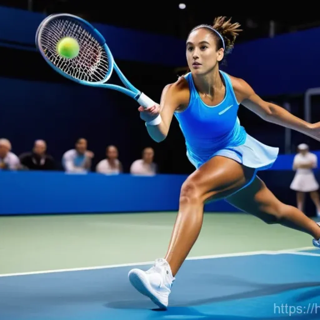 테니스 실내와 실외 경기 차이 - **Indoor Hardcourt Tennis Player in Action:** A professional female tennis player, depicted in a dyn...