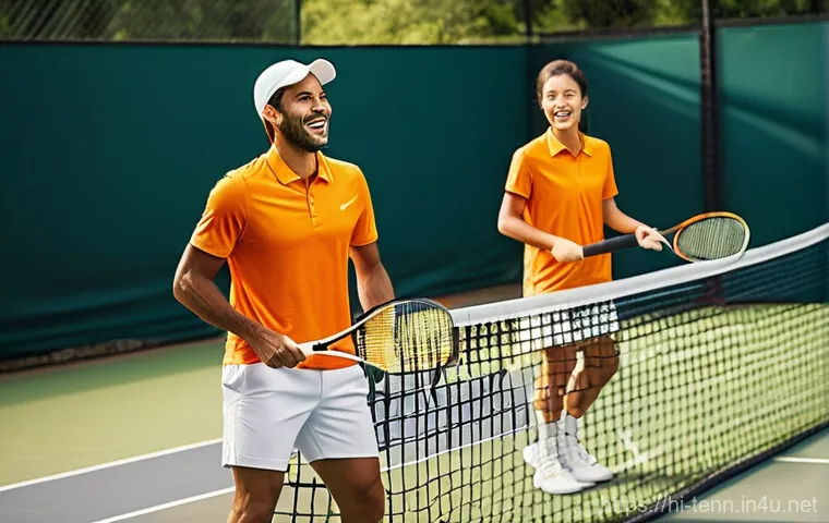 테니스 경기장 대여 꿀팁 - **Prompt 1: Effortless Online Tennis Court Booking**
    A vibrant, medium shot of a person (appeari...