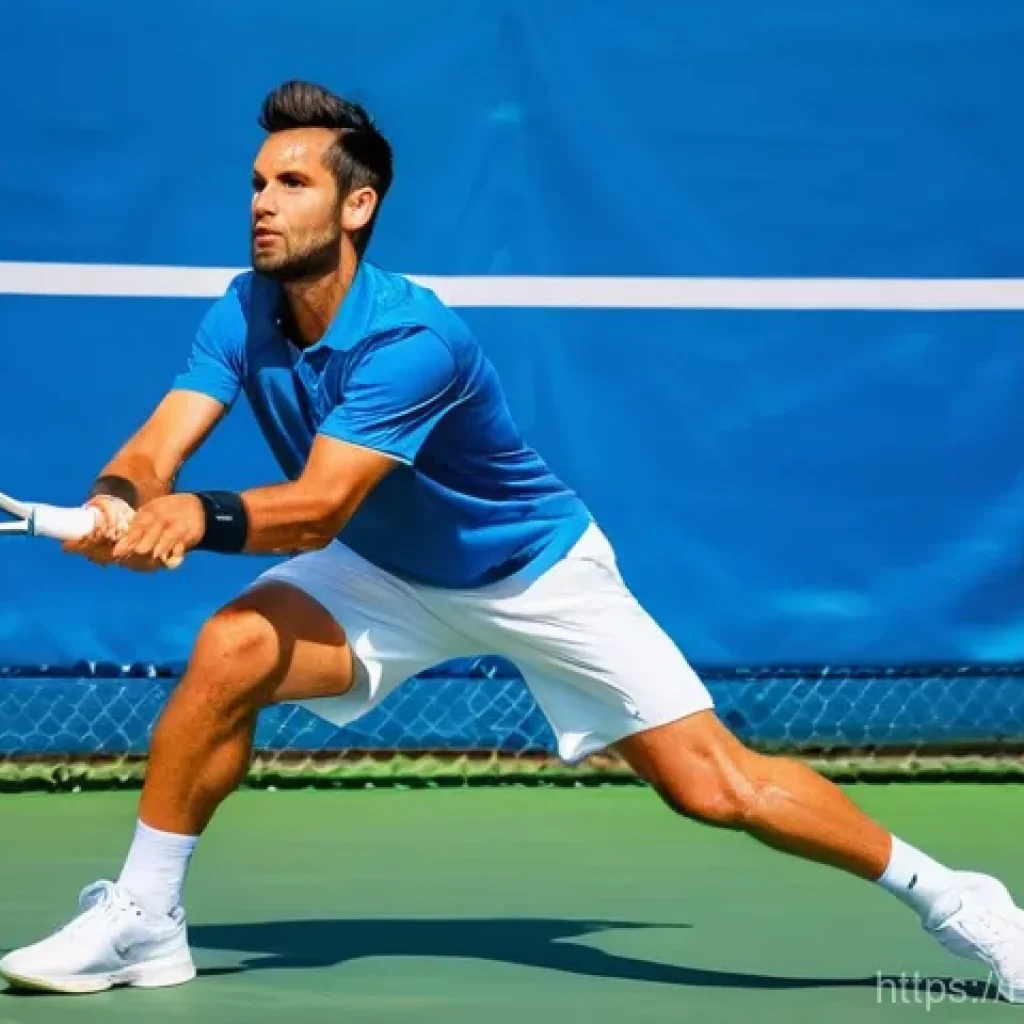 테니스와 탁구 경기의 운동 효과 - **Image Prompt 1: Intense Focus and Dynamic Tennis Action**
    "A male professional tennis player, ...