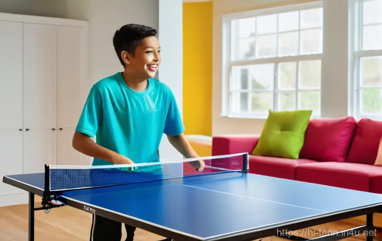 탁구 테이블 가격 분석 - **Image Prompt 1: Family Fun with a Foldable Indoor Table**
    A vibrant, warmly lit indoor scene. ...