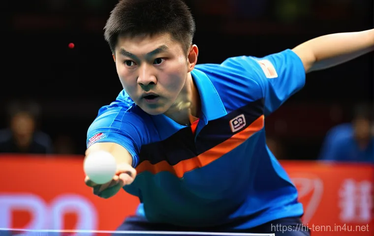 탁구 유명 선수의 플레이 분석 - **Image Prompt 1: Fan Zhendong's Explosive Attack**
    "A dynamic, high-action shot of professional...