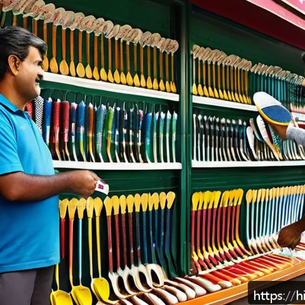 탁구 라켓 구매처 비교 - A vibrant and detailed scene of a bustling local sports shop in India, showcasing a variety of tenni...