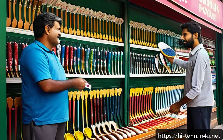 탁구 라켓 구매처 비교 - A vibrant and detailed scene of a bustling local sports shop in India, showcasing a variety of tenni...