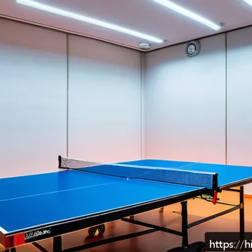Home 31 탁구에 적합한 실내 조명 - A modern indoor table tennis room illuminated with evenly distributed LED ceiling lights at a height...